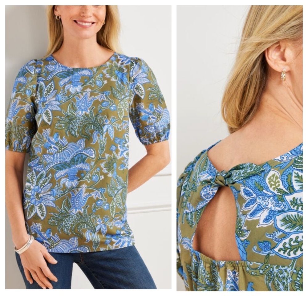 Talbots Puff Sleeve Tie Back Floral Blouse SP